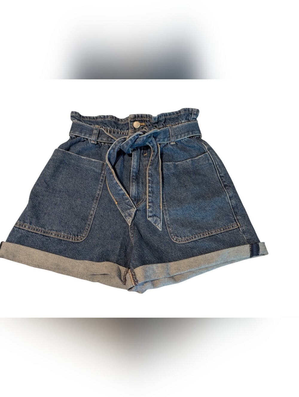 Zara Women's Dark Wash Paperbag‎ High Waisted Shorts Size 6 NWT
